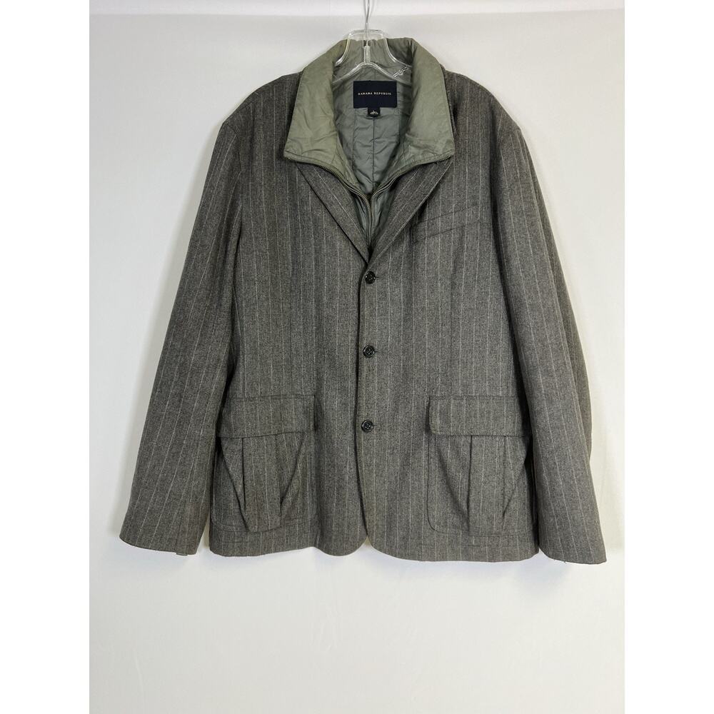 Banana Republic Wool Blazer & Removable Insulated Lining Mens L Gray Pinstripe